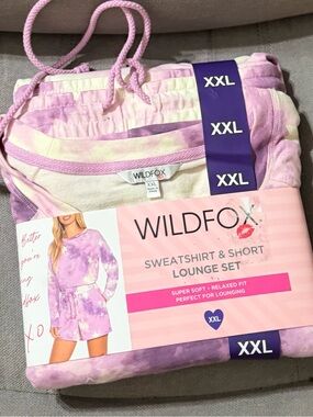 WILDFOX Size XXL Putple Pink Tie-Dye Sweatshirt and Short Lounge Set